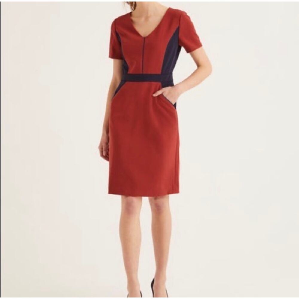 NWT Boden Vicky Colorblock V-Neck Sheath Dress Burnt Orange Navy Blue Size 10L
